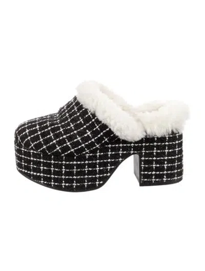 Pre-owned Larroude Tweed Tweed Pattern Mules In Black/white