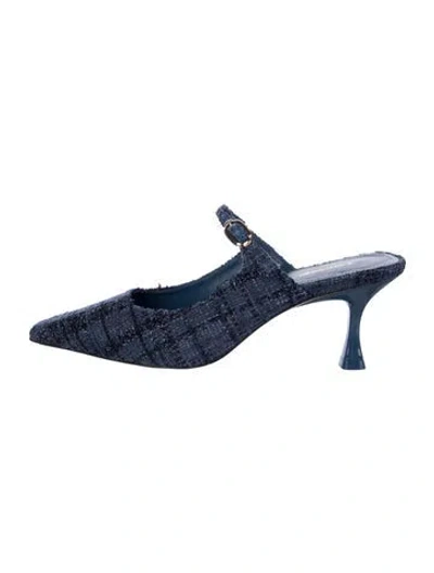 Pre-owned Larroude Tweed Tweed Pattern Mules In Blue