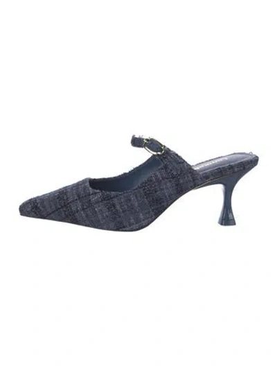 Pre-owned Larroude Tweed Tweed Pattern Mules In Blue