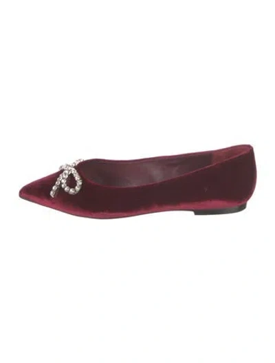 Pre-owned Larroude Velvet Crystal Embellishments Ballet Flats In Red