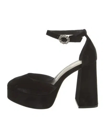 Pre-owned Larroude Velvet Crystal Embellishments D'orsay Pumps In Black