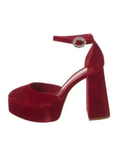Pre-owned Larroude Velvet Crystal Embellishments D'orsay Pumps In Red