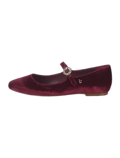 Pre-owned Larroude Velvet Crystal Embellishments Mary Jane Flats In Burgundy