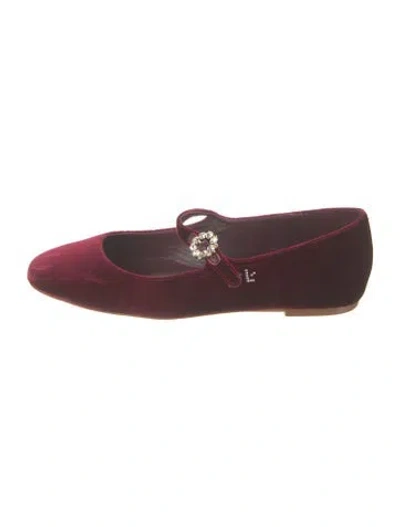 Pre-owned Larroude Velvet Crystal Embellishments Mary Jane Flats In Burgundy