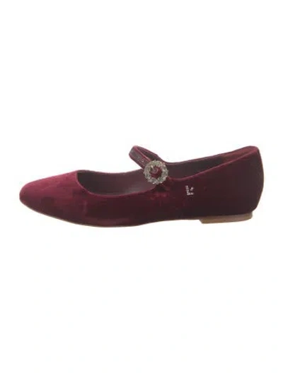 Pre-owned Larroude Velvet Crystal Embellishments Mary Jane Flats In Burgundy