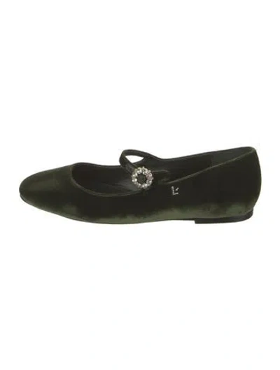 Pre-owned Larroude Velvet Crystal Embellishments Mary Jane Flats In Green