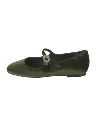 Pre-owned Larroude Velvet Crystal Embellishments Mary Jane Flats In Green