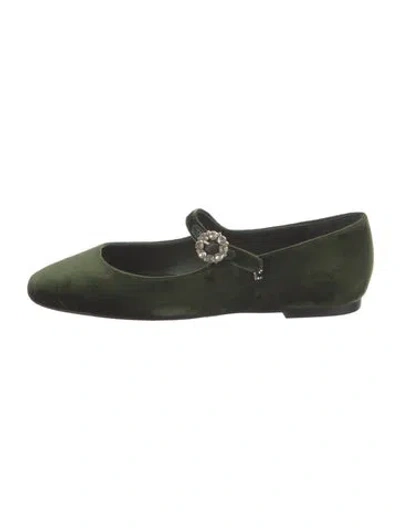 Pre-owned Larroude Velvet Crystal Embellishments Mary Jane Flats In Green