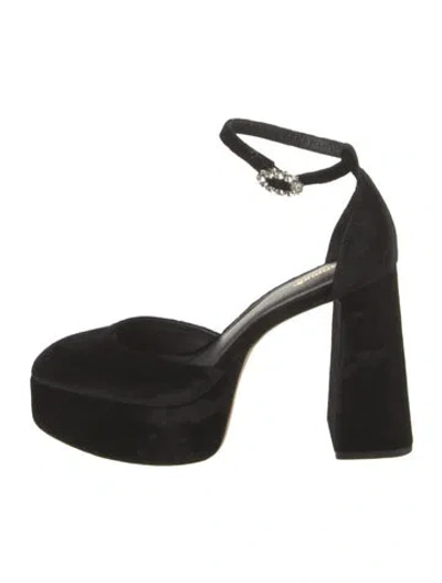 Pre-owned Larroude Velvet Crystal Embellishments Pumps In Black