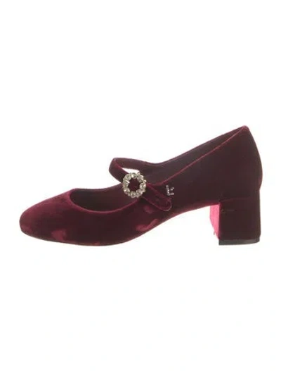 Pre-owned Larroude Velvet Crystal Embellishments Pumps In Burgundy