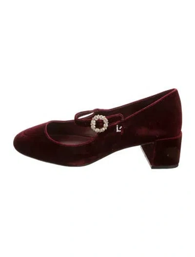 Pre-owned Larroude Velvet Crystal Embellishments Pumps In Burgundy