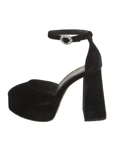 Pre-owned Larroude Velvet Crystal Embellishments Sandals In Black