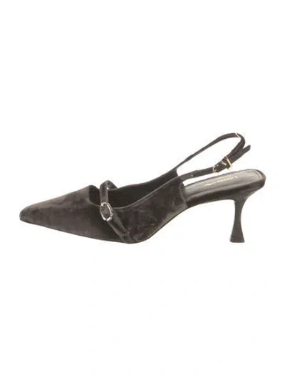 Pre-owned Larroude Velvet Leather Trim Embellishment Slingback Pumps In Brown
