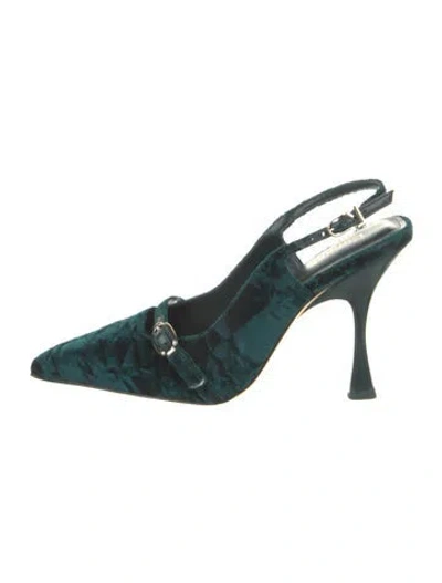 Pre-owned Larroude Velvet Leather Trim Embellishment Slingback Pumps In Green