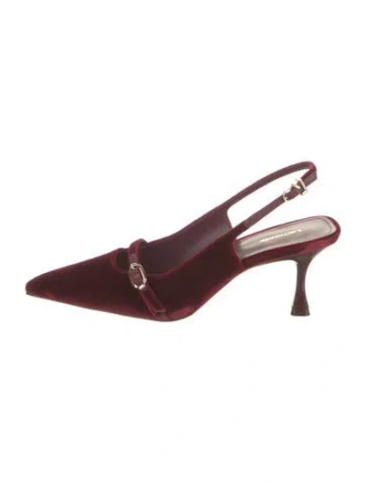Pre-owned Larroude Velvet Leather Trim Embellishment Slingback Pumps In Red