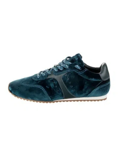 Pre-owned Larroude Velvet Leather Trim Embellishment Sneakers In Blue
