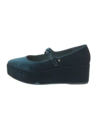 Pre-owned Larroude Velvet Mary Jane Flats In Blue