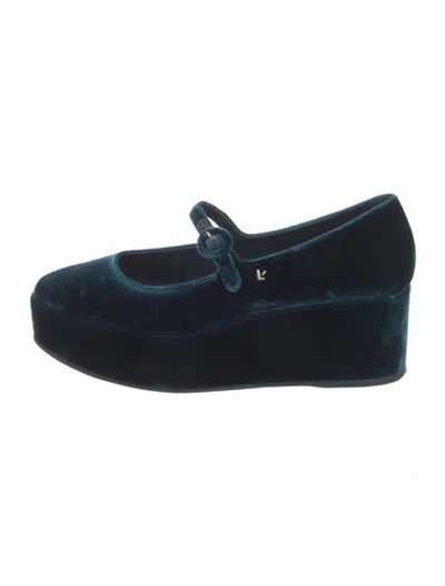 Pre-owned Larroude Velvet Mary Jane Flats In Blue