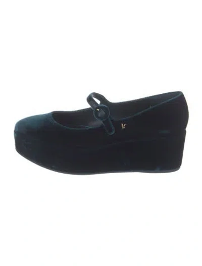Pre-owned Larroude Velvet Mary Jane Flats In Blue