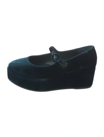 Pre-owned Larroude Velvet Mary Jane Flats In Blue