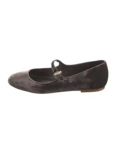 Pre-owned Larroude Velvet Mary Jane Flats In Brown