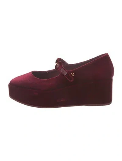 Pre-owned Larroude Velvet Mary Jane Flats In Burgundy