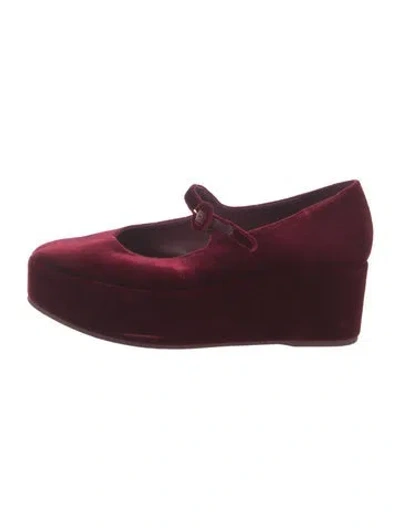 Pre-owned Larroude Velvet Mary Jane Flats In Burgundy