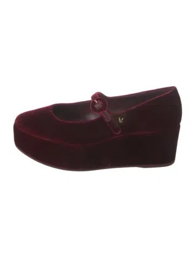 Pre-owned Larroude Velvet Mary Jane Flats In Burgundy