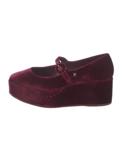 Pre-owned Larroude Velvet Mary Jane Flats In Burgundy