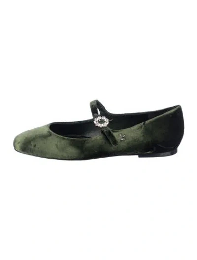 Pre-owned Larroude Velvet Mary Jane Flats In Green