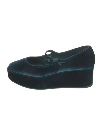 Pre-owned Larroude Velvet Mary Jane Flats In Green