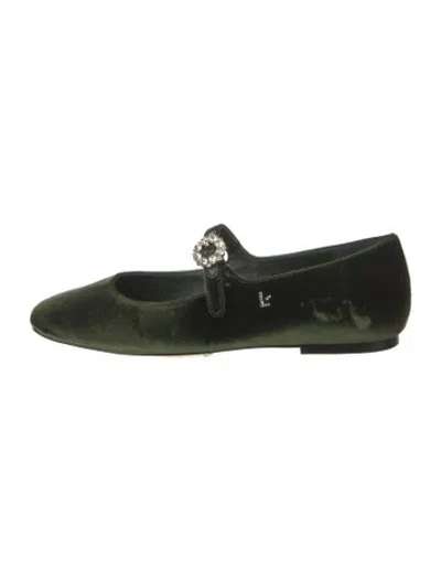 Pre-owned Larroude Velvet Mary Jane Flats In Green
