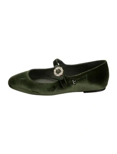 Pre-owned Larroude Velvet Mary Jane Flats In Green