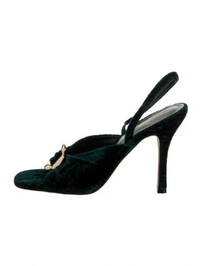 Pre-owned Larroude Velvet Pleated Accents Slingback Sandals In Green