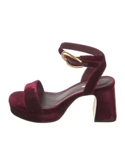 Pre-owned Larroude Velvet Sandals In Burgundy