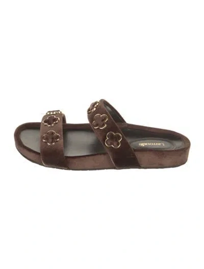 Pre-owned Larroude Velvet Slides In Brown