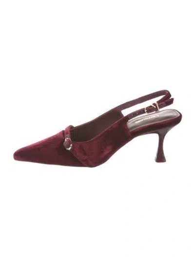 Pre-owned Larroude Velvet Slingback Pumps In Burgundy