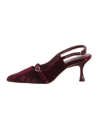 Pre-owned Larroude Velvet Slingback Pumps In Burgundy