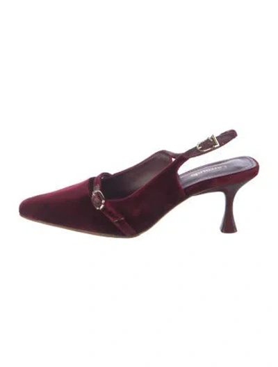 Pre-owned Larroude Velvet Slingback Pumps In Burgundy