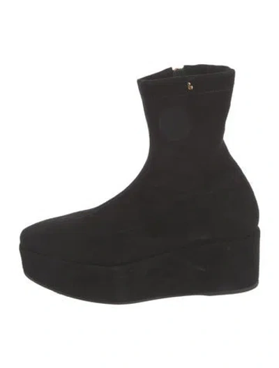 Pre-owned Larroude Velvet Sock Boots In Black