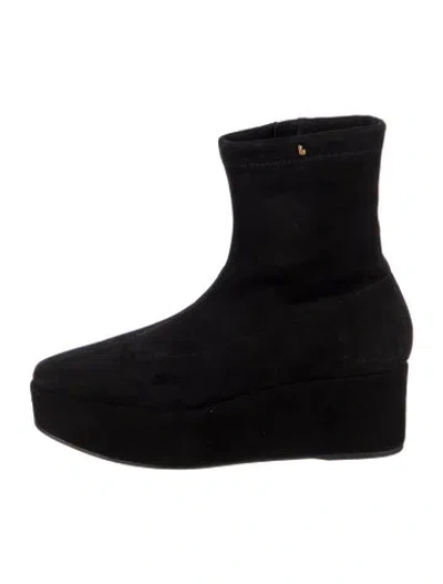 Pre-owned Larroude Velvet Sock Boots In Black