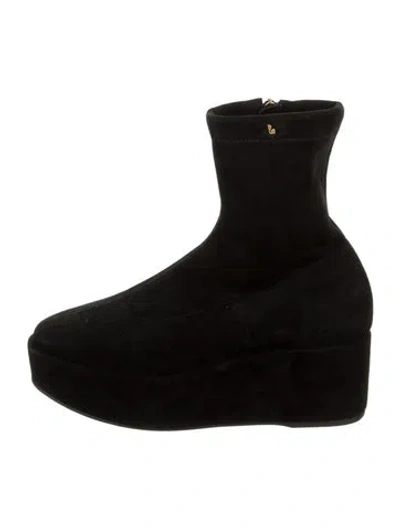 Pre-owned Larroude Velvet Sock Boots In Black