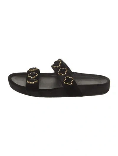 Pre-owned Larroude Velvet Studded Accents Slides In Black