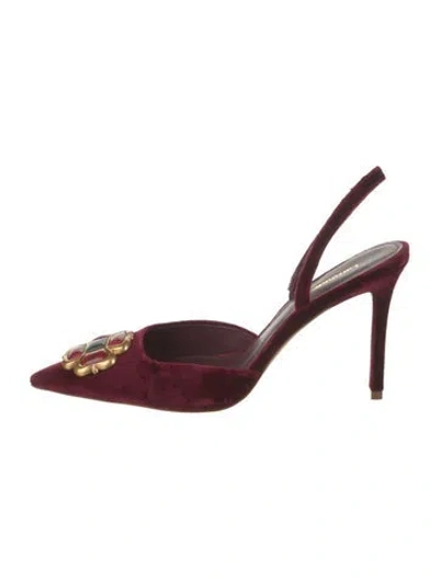 Pre-owned Larroude Velvet Studded Accents Slingback Pumps In Burgundy