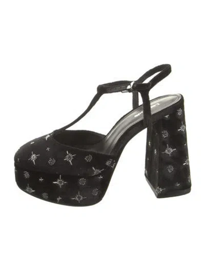 Pre-owned Larroude Velvet T-strap Pumps In Black