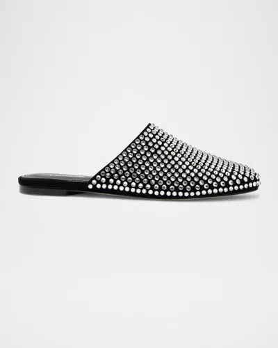 Larroude Venice Crystal Suede Ballerina Mules In Black