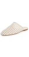 Larroude Venice Macrame Flat Mules Ivory In White