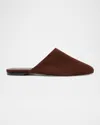 Larroude Venice Suede Ballerina Mules In Brown
