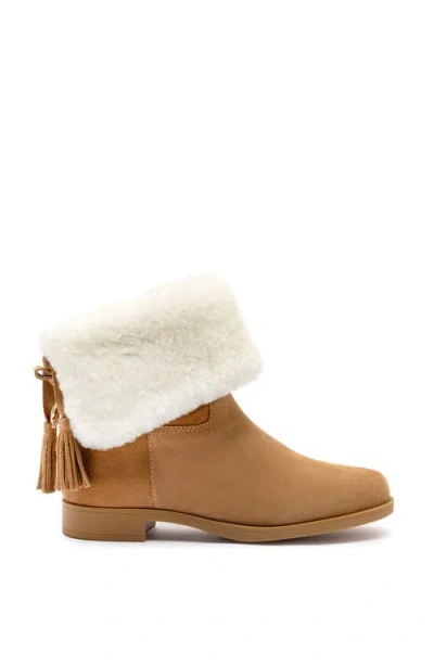Larroude Verbier Suede & Shearling Ankle Booties In Peanut