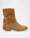 Larroude Verbier Suede & Shearling Ankle Booties In Peanut